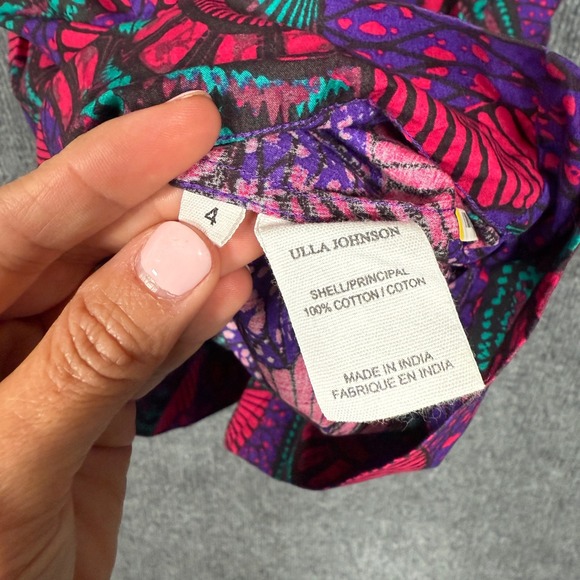 Ulla Johnson Sz 4 Top Blouse Purple Cotton Peasant Boho Flutter Sleeves Colorful - Picture 6 of 8